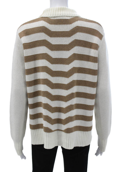Mara Hoffman Women Ivory Striped Mock Neck Long Sleeve Pullover Size XS