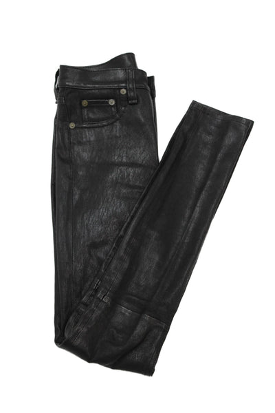 Rag & Bone Jean Women Black Leather Biker Jegging Button Size 23