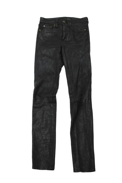 Rag & Bone Jean Women Black Leather Biker Jegging Button Size 23