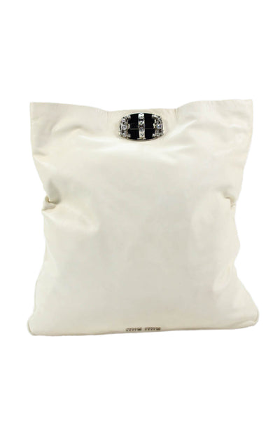 Miu Miu Womens Leather Jeweled Turn Lock Flap Shoulder Handbag White