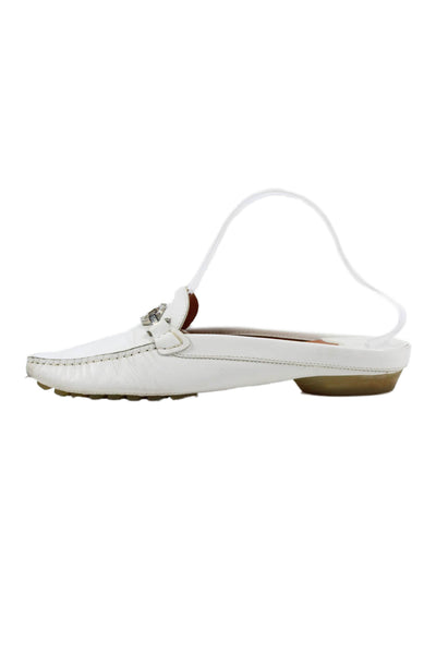 Salvatore Ferragamo Womens Leather Slide On Mule Flats White Size 39 9