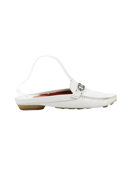 Salvatore Ferragamo Womens Leather Slide On Mule Flats White Size 39 9