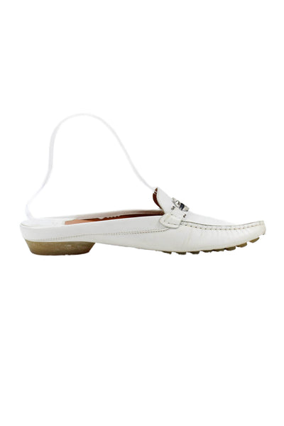 Salvatore Ferragamo Womens Leather Slide On Mule Flats White Size 39 9