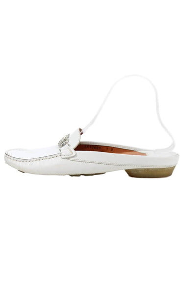 Salvatore Ferragamo Womens Leather Slide On Mule Flats White Size 39 9