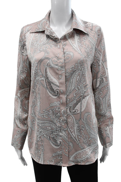 Acoa Women Collared Paisley Button-Up Long Sleeve Pink Top Size S