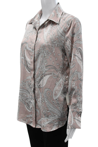 Acoa Women Collared Paisley Button-Up Long Sleeve Pink Top Size S