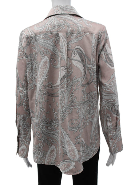 Acoa Women Collared Paisley Button-Up Long Sleeve Pink Top Size S