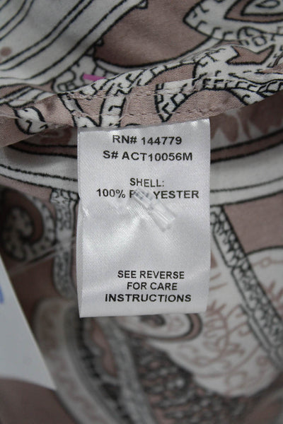 Acoa Women Collared Paisley Button-Up Long Sleeve Pink Top Size S