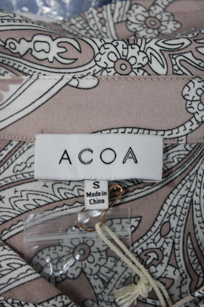 Acoa Women Collared Paisley Button-Up Long Sleeve Pink Top Size S