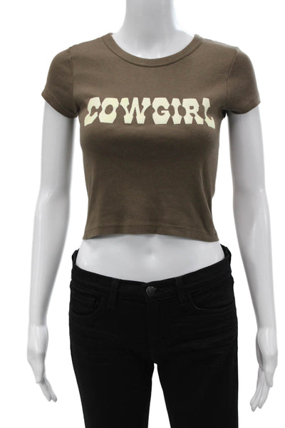 John Galt Womens Cropped Brown Cotton Cowgirl T-Shirt Size One Size