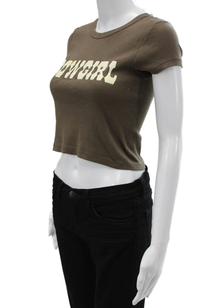 John Galt Womens Cropped Brown Cotton Cowgirl T-Shirt Size One Size