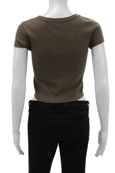 John Galt Womens Cropped Brown Cotton Cowgirl T-Shirt Size One Size