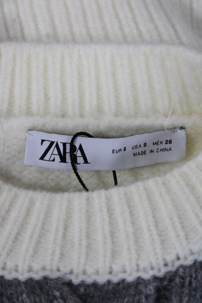 Zara Women Gray Crew Neck Sleeveless Pullover Acrylic Colorblock Size S