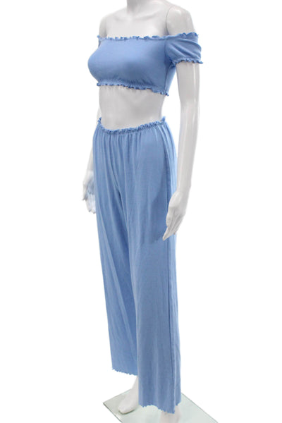 Skims Womens Cropped Short Sleeves Pant Set Sky Blue Cotton Size Small