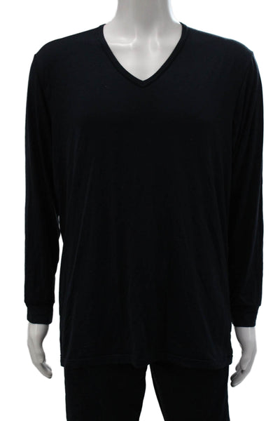 Uniqlo Mens Basic VNeck Long Sleeve Rayon T-Shirt Black Solid Classic Size XL