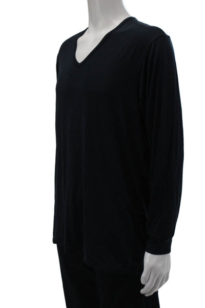 Uniqlo Mens Basic VNeck Long Sleeve Rayon T-Shirt Black Solid Classic Size XL