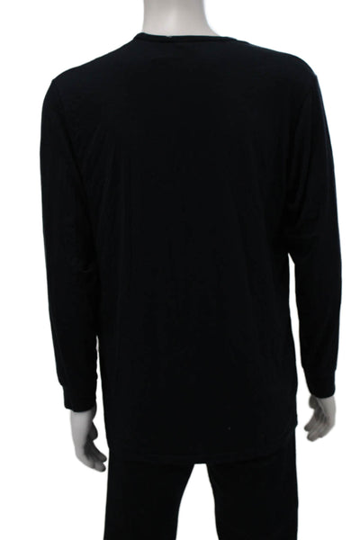 Uniqlo Mens Basic VNeck Long Sleeve Rayon T-Shirt Black Solid Classic Size XL