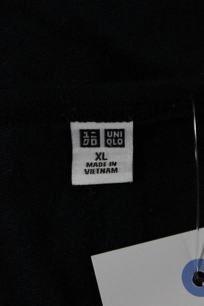 Uniqlo Mens Basic VNeck Long Sleeve Rayon T-Shirt Black Solid Classic Size XL