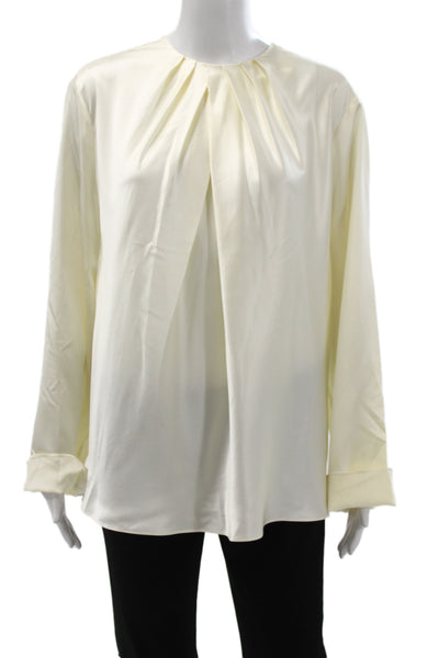 Lily Silk Women Basic Silk Round Neck Long Sleeve Blouse Ivory Size L