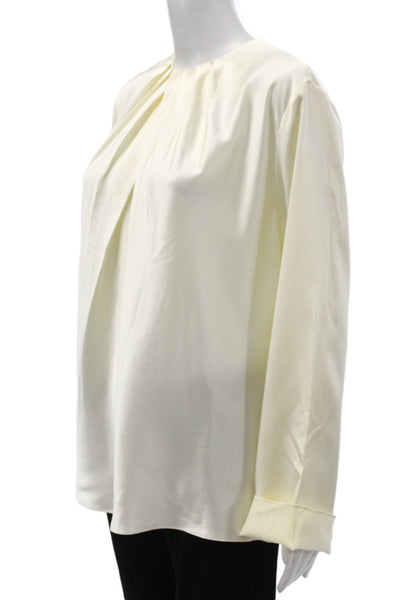 Lily Silk Women Basic Silk Round Neck Long Sleeve Blouse Ivory Size L