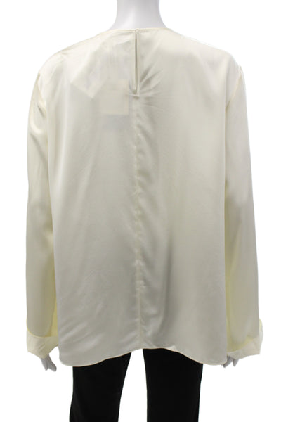 Lily Silk Women Basic Silk Round Neck Long Sleeve Blouse Ivory Size L