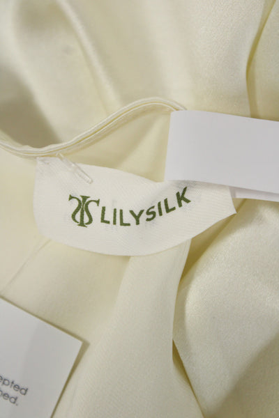 Lily Silk Women Basic Silk Round Neck Long Sleeve Blouse Ivory Size L