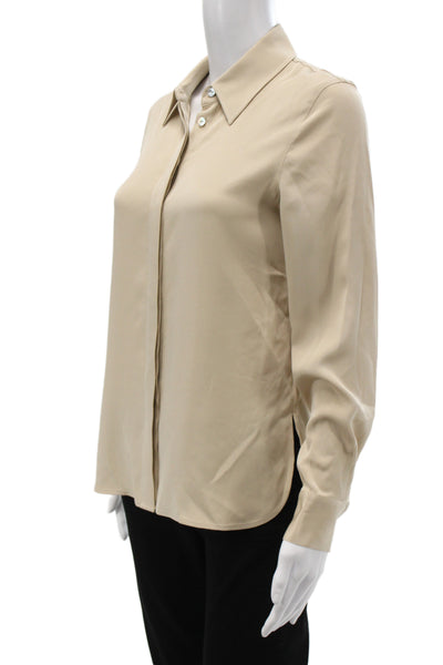 Lily Silk Womens Collared Long Sleeve Solid Blouse Beige Size XS