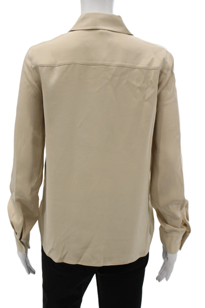 Lily Silk Womens Collared Long Sleeve Solid Blouse Beige Size XS