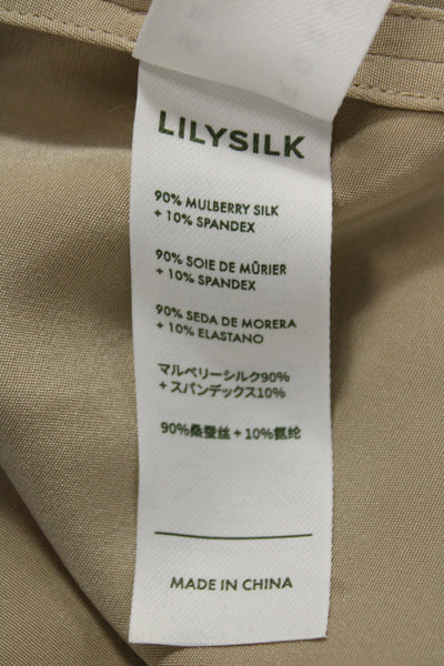 Lily Silk Womens Collared Long Sleeve Solid Blouse Beige Size XS