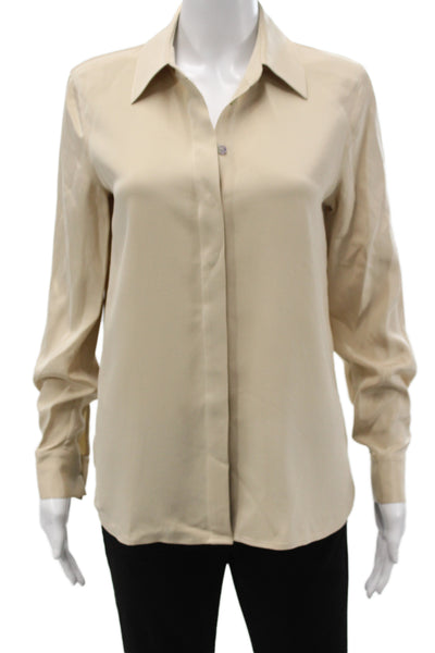 Lily Silk Women Mulberry Silk Long Sleeve Button-Up Blouse Beige Size S