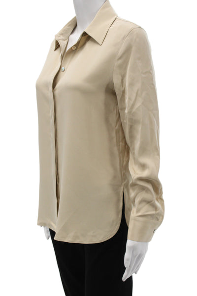 Lily Silk Women Mulberry Silk Long Sleeve Button-Up Blouse Beige Size S