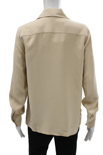 Lily Silk Women Mulberry Silk Long Sleeve Button-Up Blouse Beige Size S