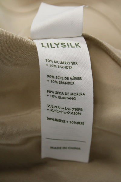 Lily Silk Women Mulberry Silk Long Sleeve Button-Up Blouse Beige Size S