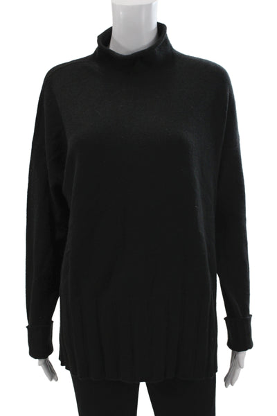 Renuar Women Pullover Sweater Black Acrylic Mock Neck Long Sleeve Size L