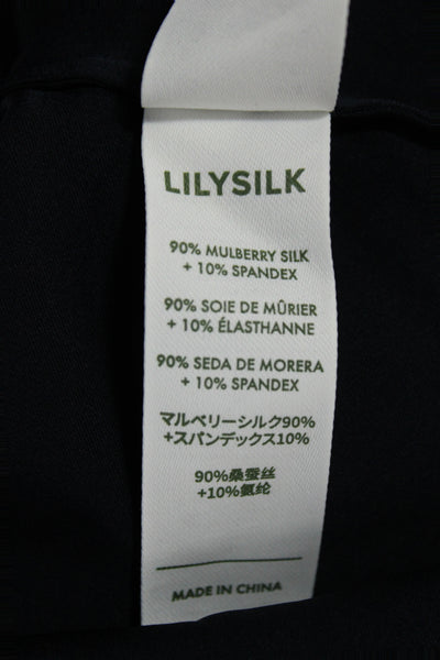 Lily Silk Women Blue Collared Colorblock Long Sleeve Blouse Size 2XL