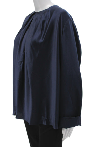 Lily Silk Womens Blue Mulberry Silk High Neck Long Sleeve Basic Blouse Size 2XL