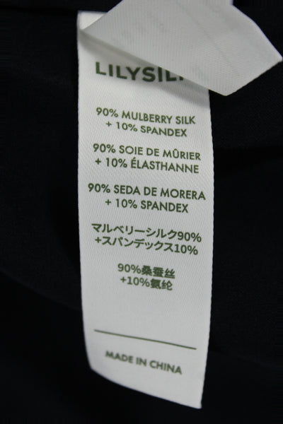 Lily Silk Womens Button-Up Mulberry Silk Collared Long Sleeve Blue Size XL