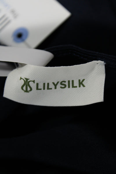 Lily Silk Womens Blue Round Neck Long Sleeve Silk Blouse Size XL