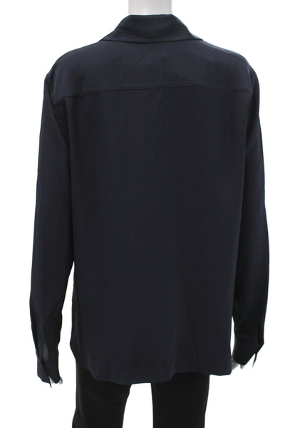 Lily Silk Womens Mulberry Silk Collared Button Long Sleeve Blouse Blue Size L