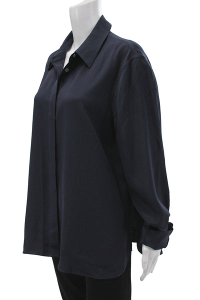 Lily Silk Womens Blouse Blue Collared Long Sleeve Solid Size 2XL