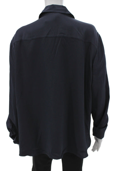 Lily Silk Womens Blouse Blue Collared Long Sleeve Solid Size 2XL