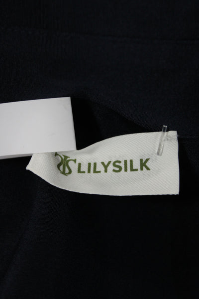 Lily Silk Womens Blouse Blue Collared Long Sleeve Solid Size 2XL