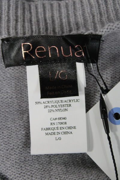 Renuar Womens Gray Pullover Sweater Crew Neck Long Sleeve Acrylic Size L