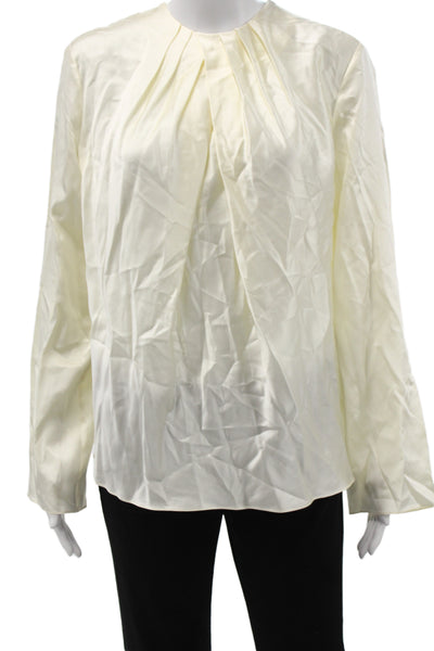 Lily Silk Womens Basic Silk Blouse Ivory Round Neck Long Sleeve Zip Size M