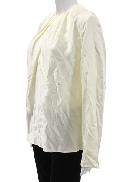 Lily Silk Womens Basic Silk Blouse Ivory Round Neck Long Sleeve Zip Size M