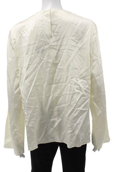 Lily Silk Womens Basic Silk Blouse Ivory Round Neck Long Sleeve Zip Size M