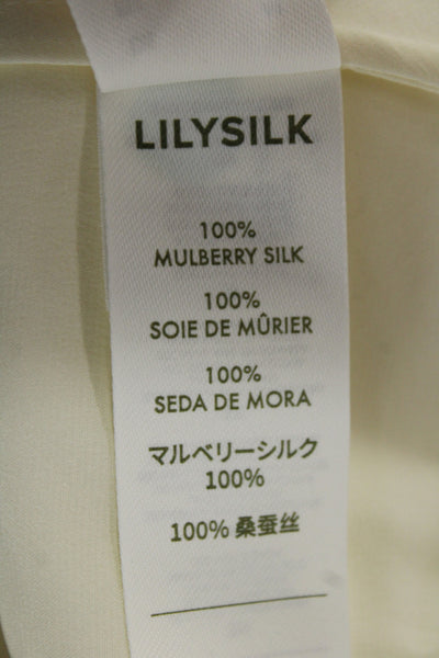 Lily Silk Womens Basic Silk Blouse Ivory Round Neck Long Sleeve Zip Size M