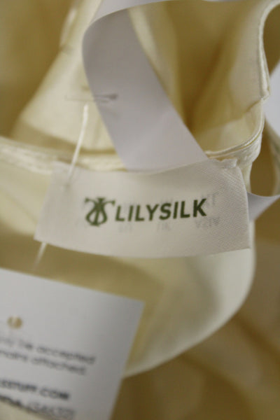 Lily Silk Womens Basic Silk Blouse Ivory Round Neck Long Sleeve Zip Size M