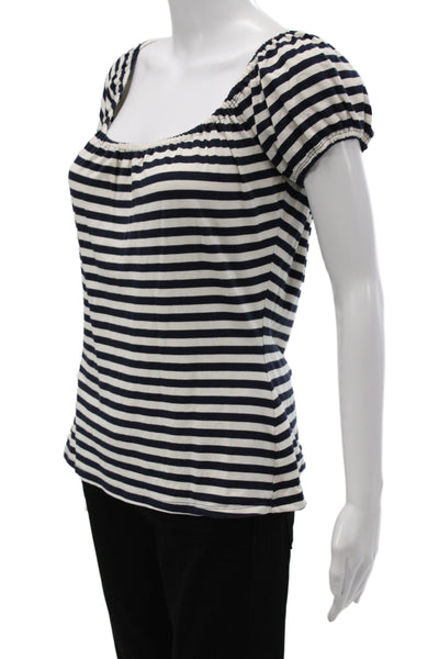 Trina Turk Womens Blue Striped Scoop Neck Short Sleeve Rayon Blouse Size M