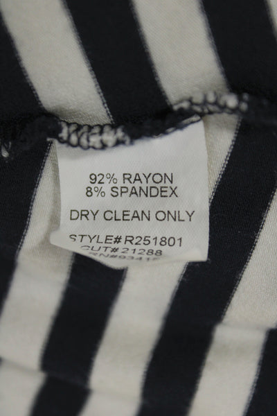 Trina Turk Womens Blue Striped Scoop Neck Short Sleeve Rayon Blouse Size M
